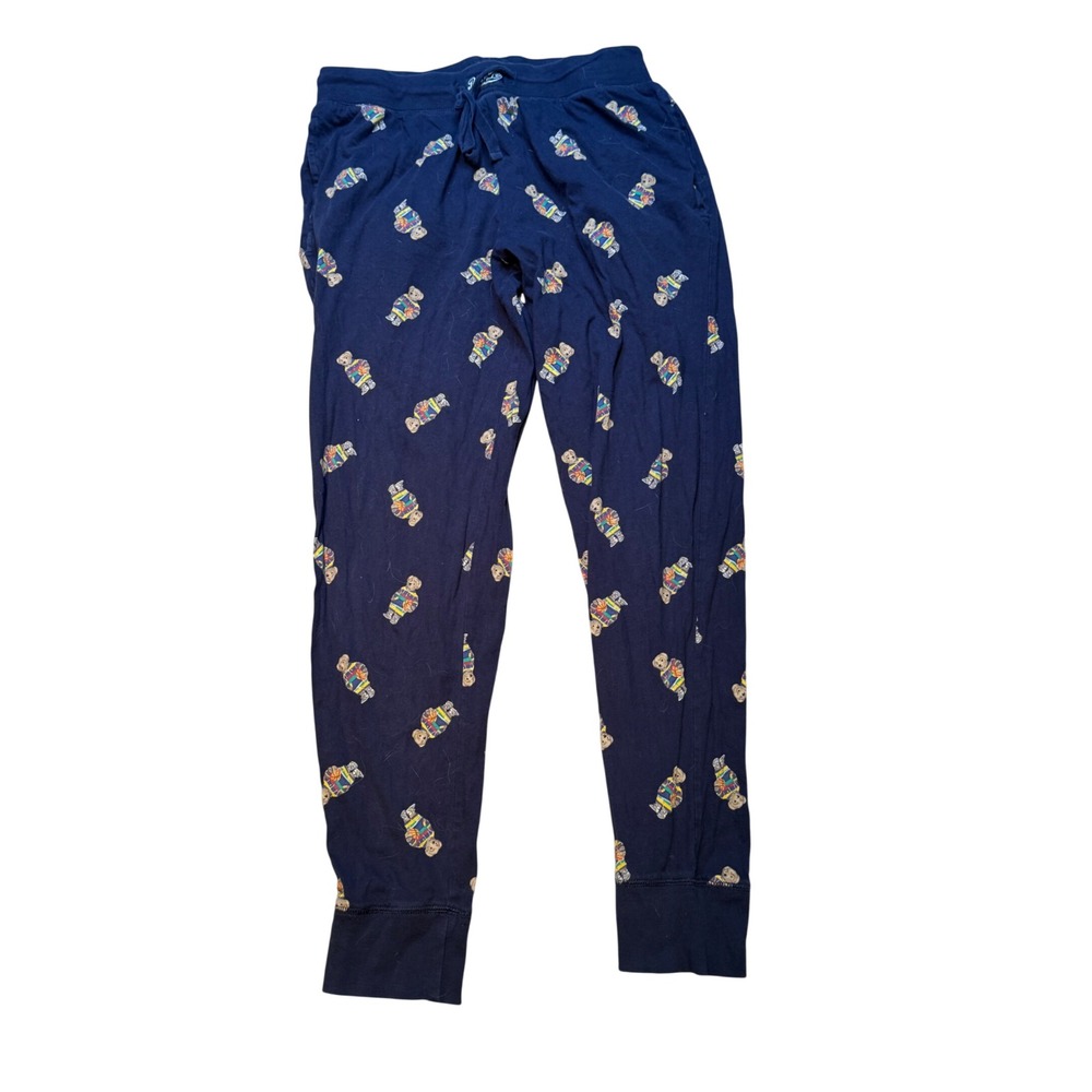 Polo Ralph Lauren Mens Pajama Joggers Navy Blue Basketball Polo Bear‎ Print M